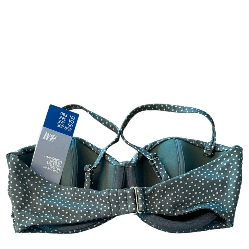 H&M‎ Polka Dot Underwire Bikini Swimsuit Top 36E Green White NWT summer beach